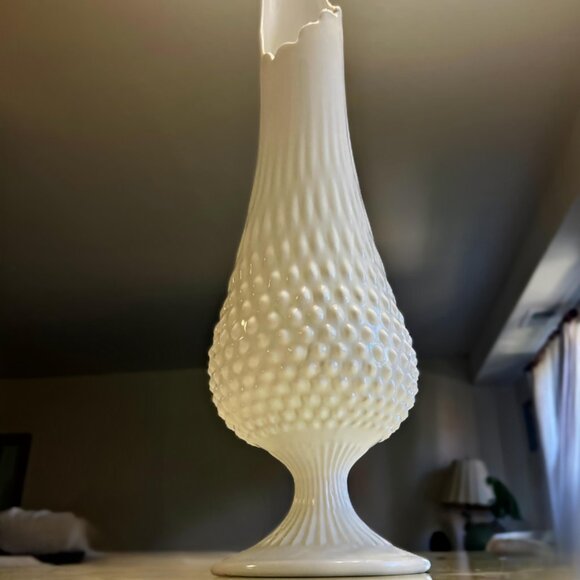 Vintage Hobnail Milk Glass Footed Swung Glass by Fenton 20" C. 1950's - Picture 3 of 8